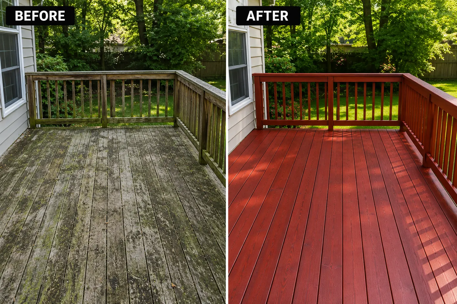 Verified Cedar Rapids red deck staining before and after