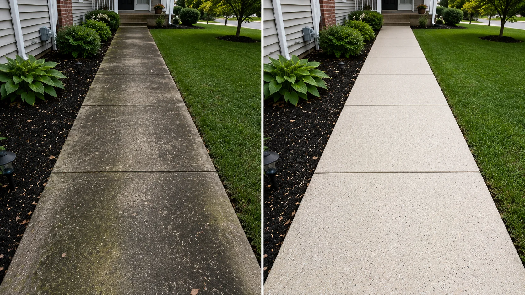 Before and after sidewalk to front door cleaning project in Cedar Rapids, Iowa