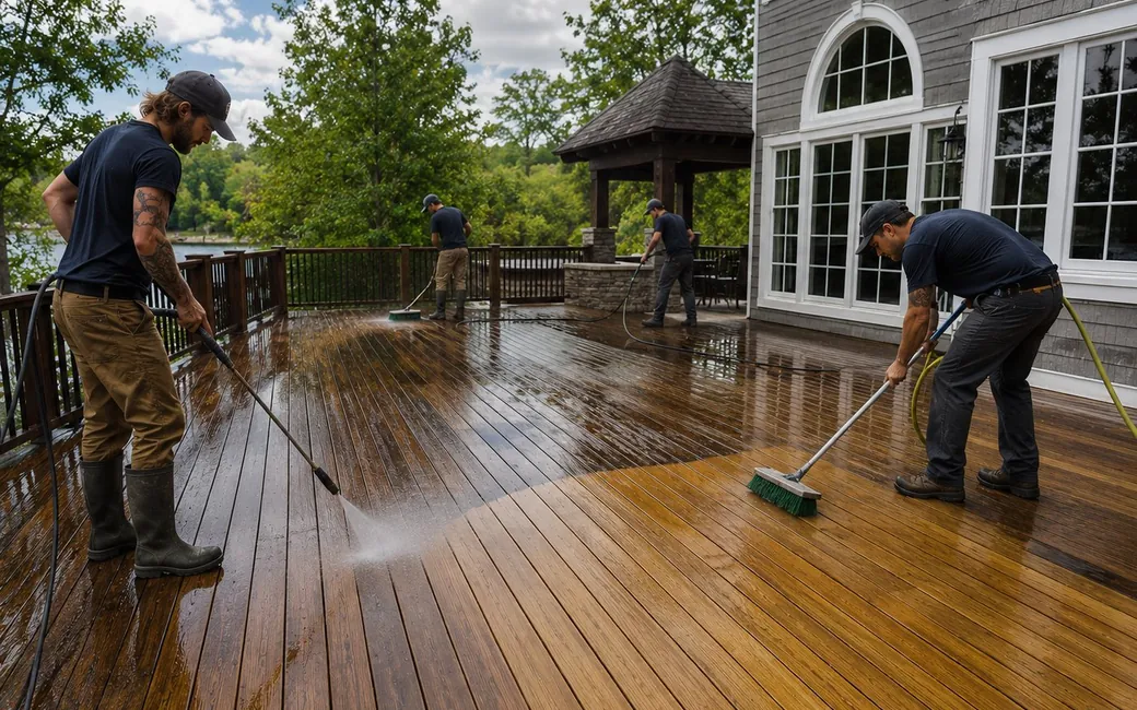 Deck washing before staining outdoor wood