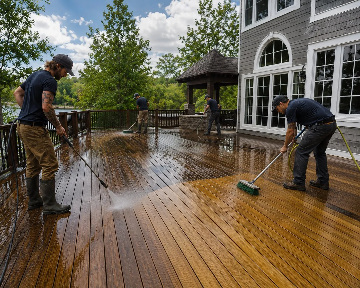 Deck washing before staining outdoor wood