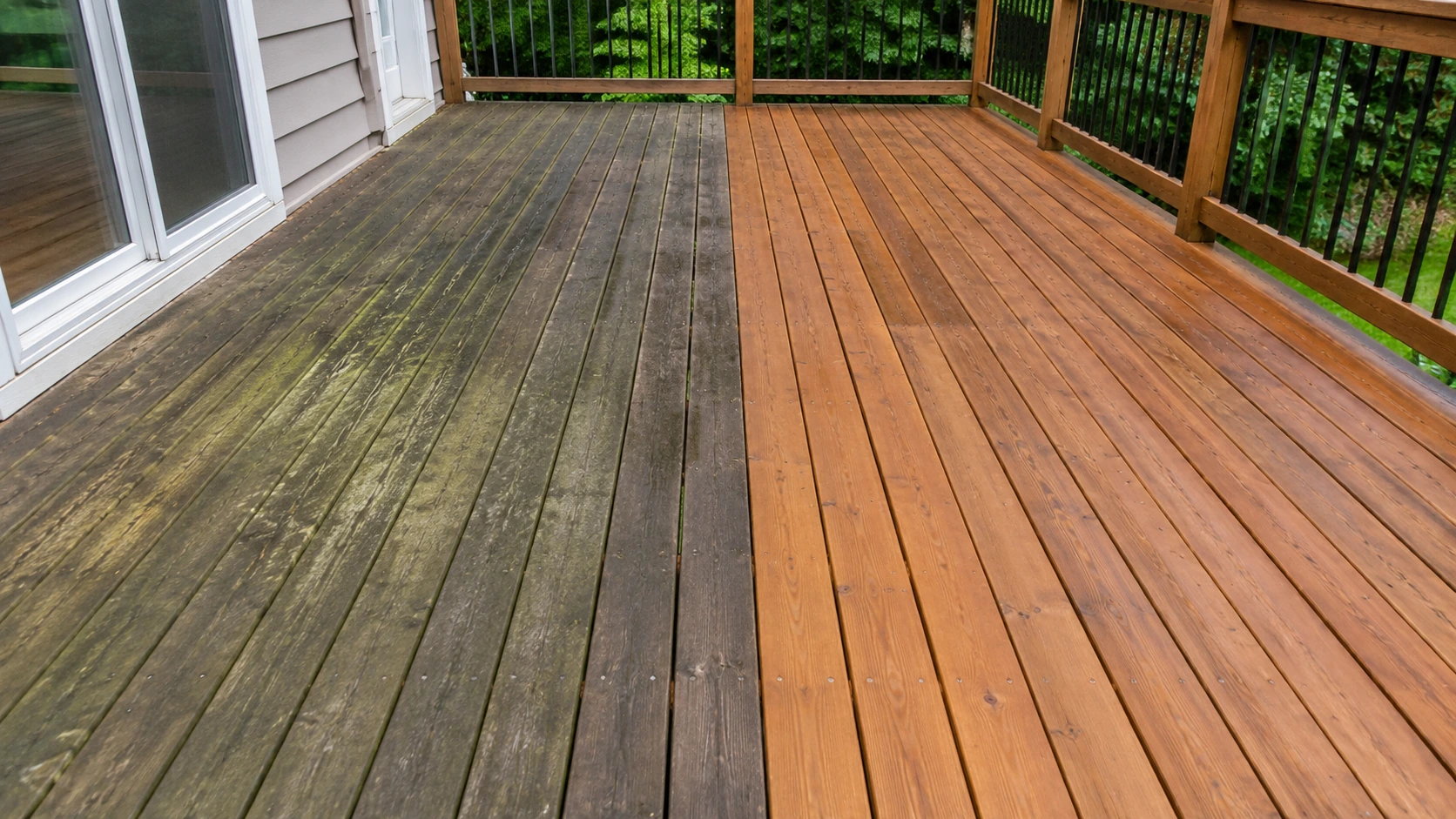Same deck shown before and after cleaning and restoration work