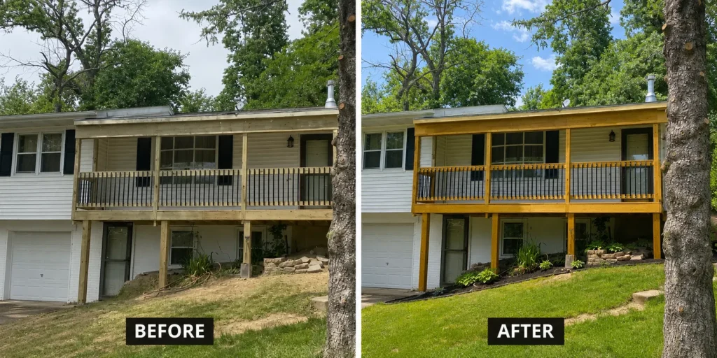 Before and after deck staining in Fairfax IA