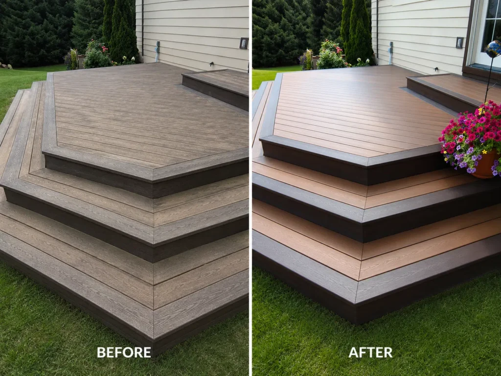 Before and after deck staining in Cedar Rapids IA