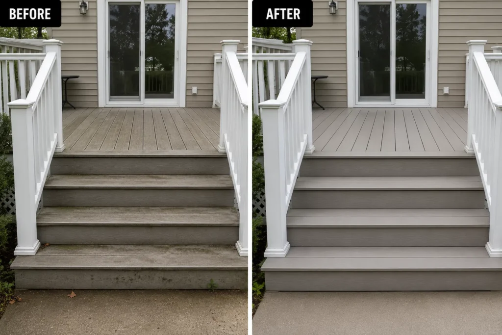 Before and after deck staining in Tiffin IA