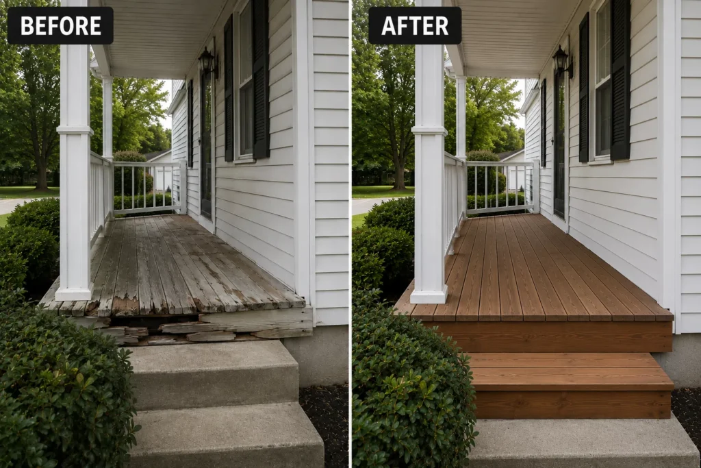 Before and after deck staining in Amana IA