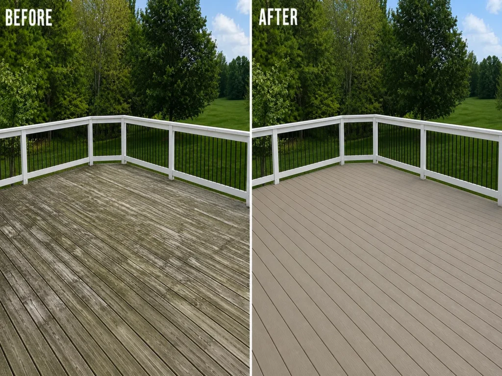 Before and after deck staining in Atkins IA