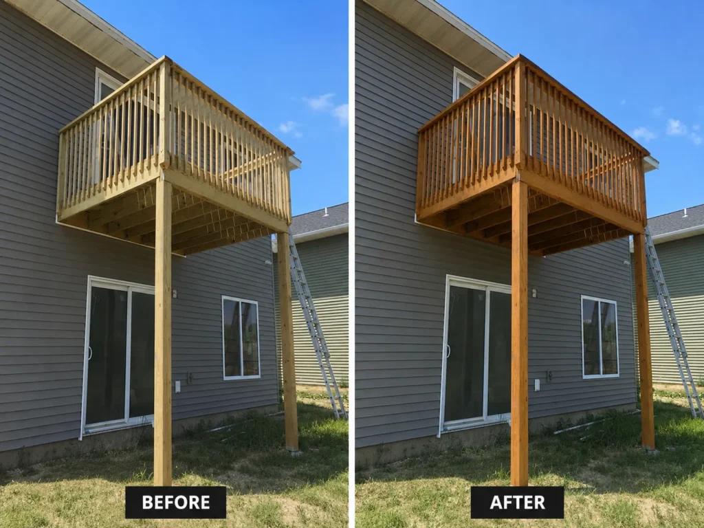 Before and after deck staining in Center Point IA