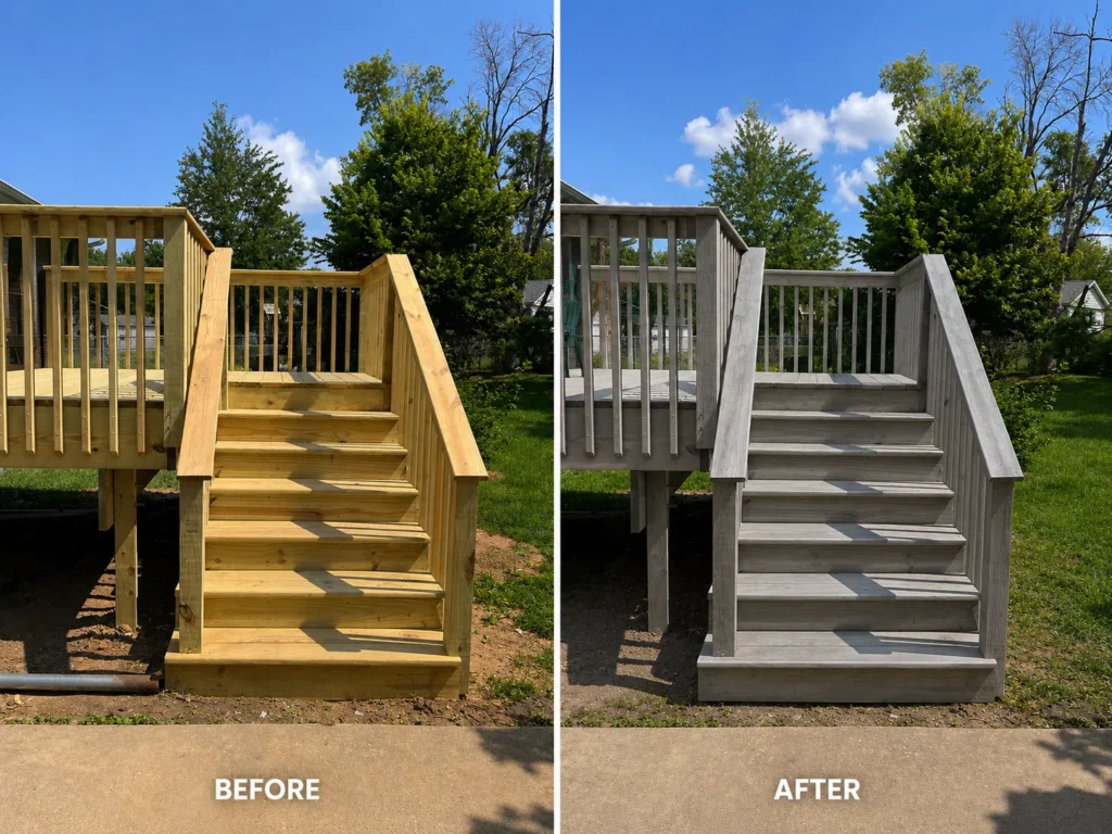 Before and after deck staining in Ely IA