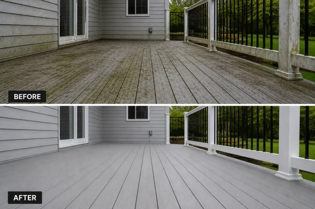 Before and after deck staining in Hiawatha IA