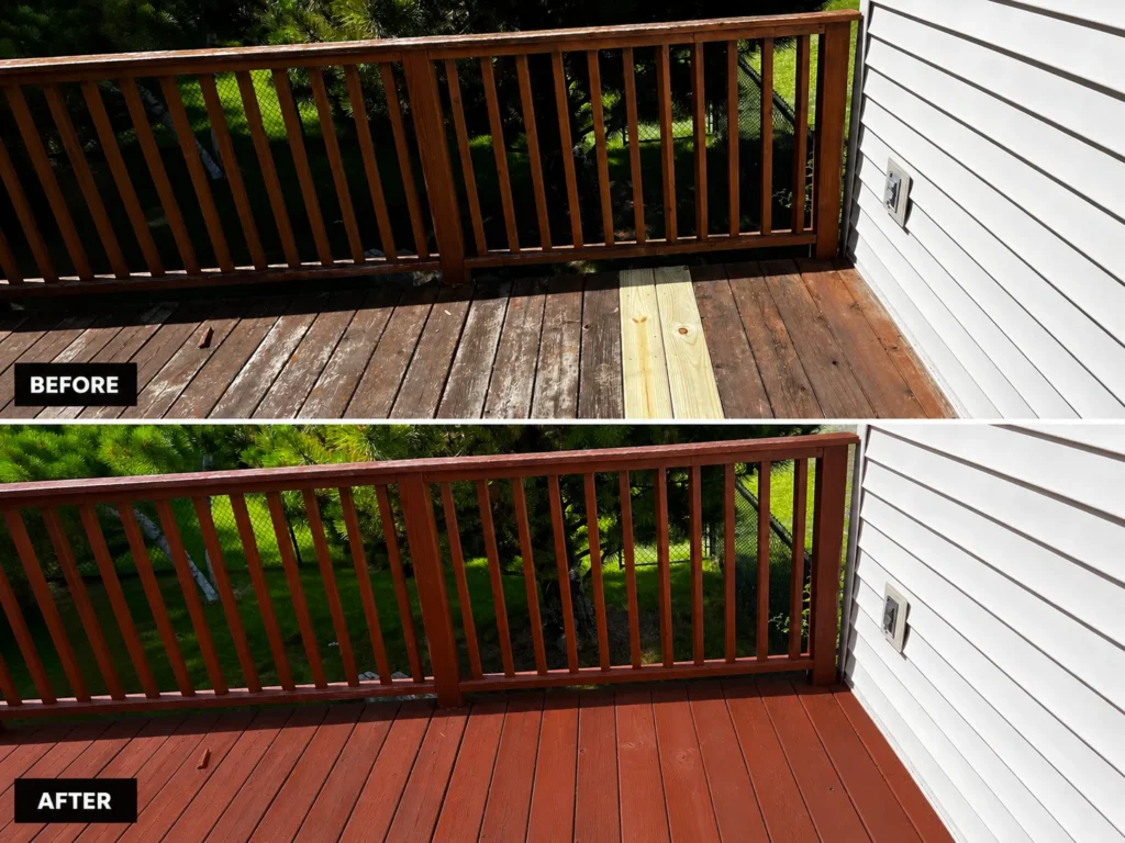 Before and after deck staining in Shueyville IA