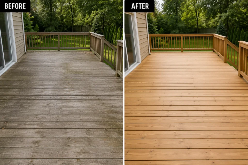 Before and after deck staining in Lisbon IA