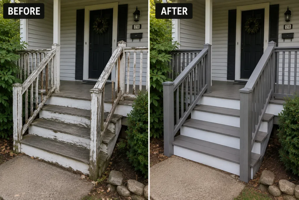 Before and after deck staining in Walford IA