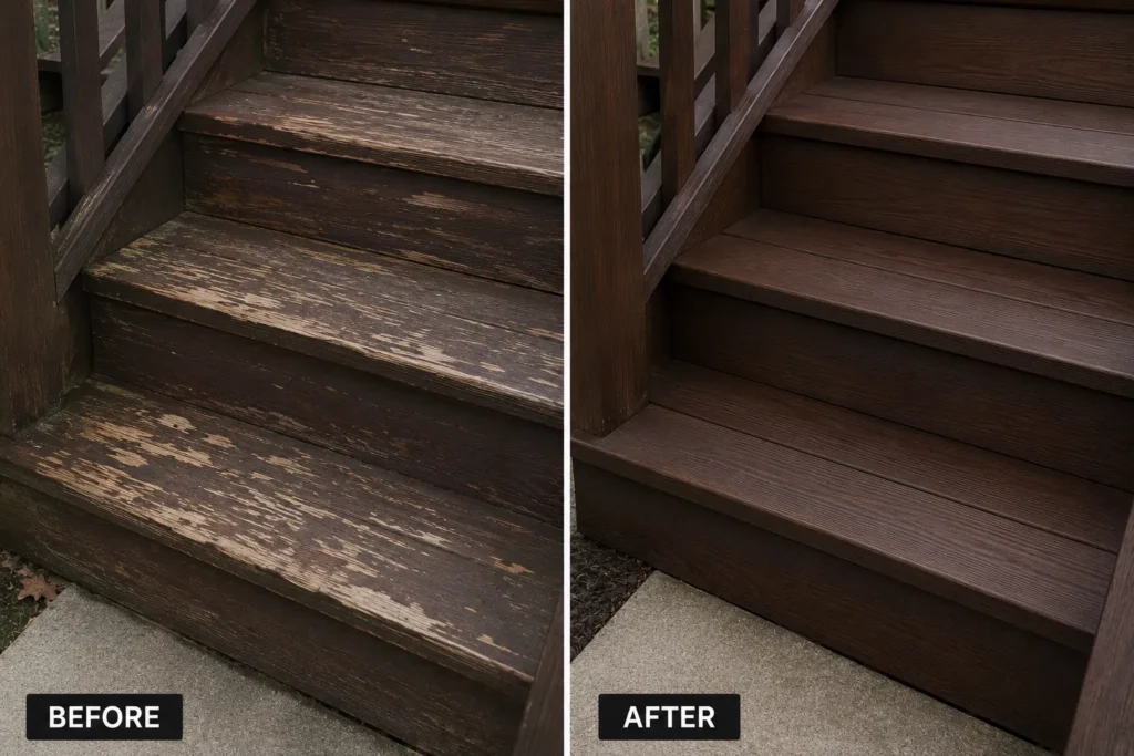 Before and after deck staining in Alburnett IA
