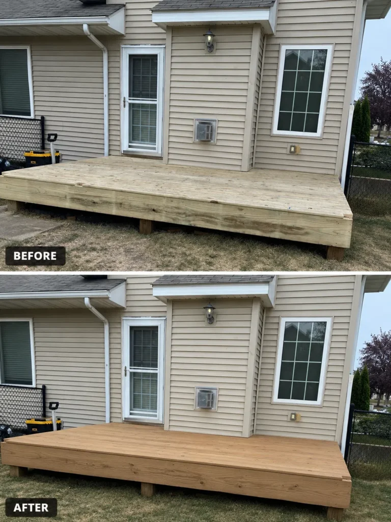 Before and after deck staining in Amana IA