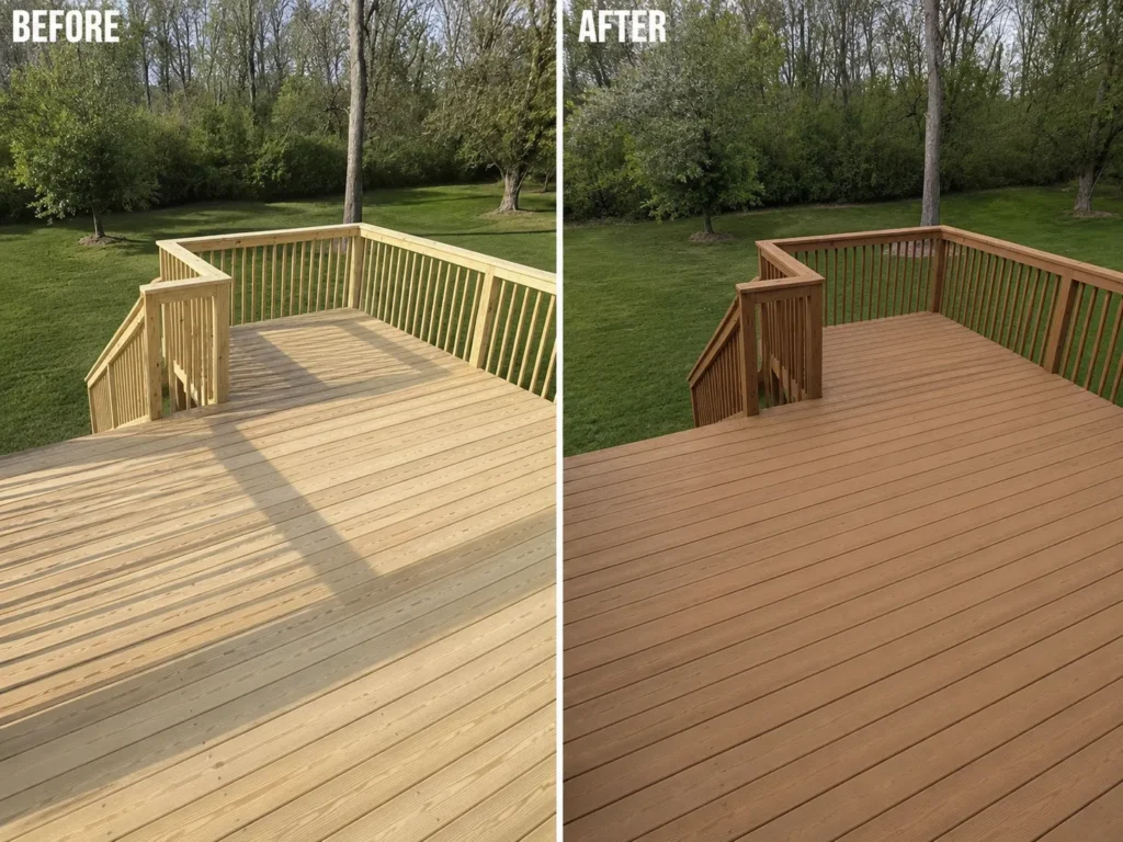 Before and after deck staining in Atkins IA