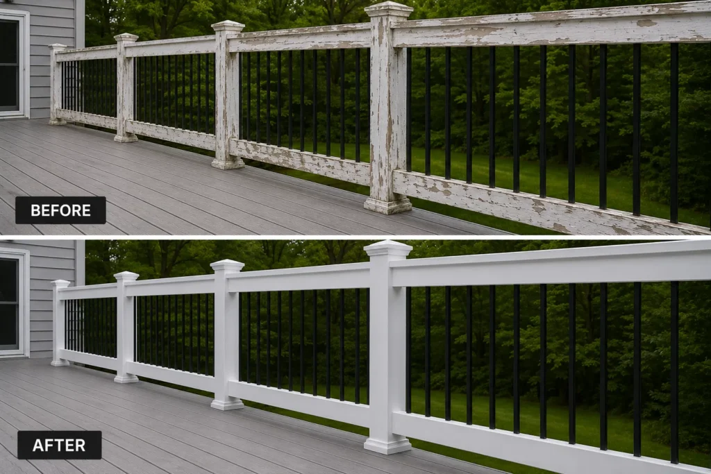 Before and after deck staining in Palo IA