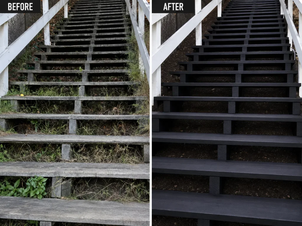 Before and after deck staining in Central City IA