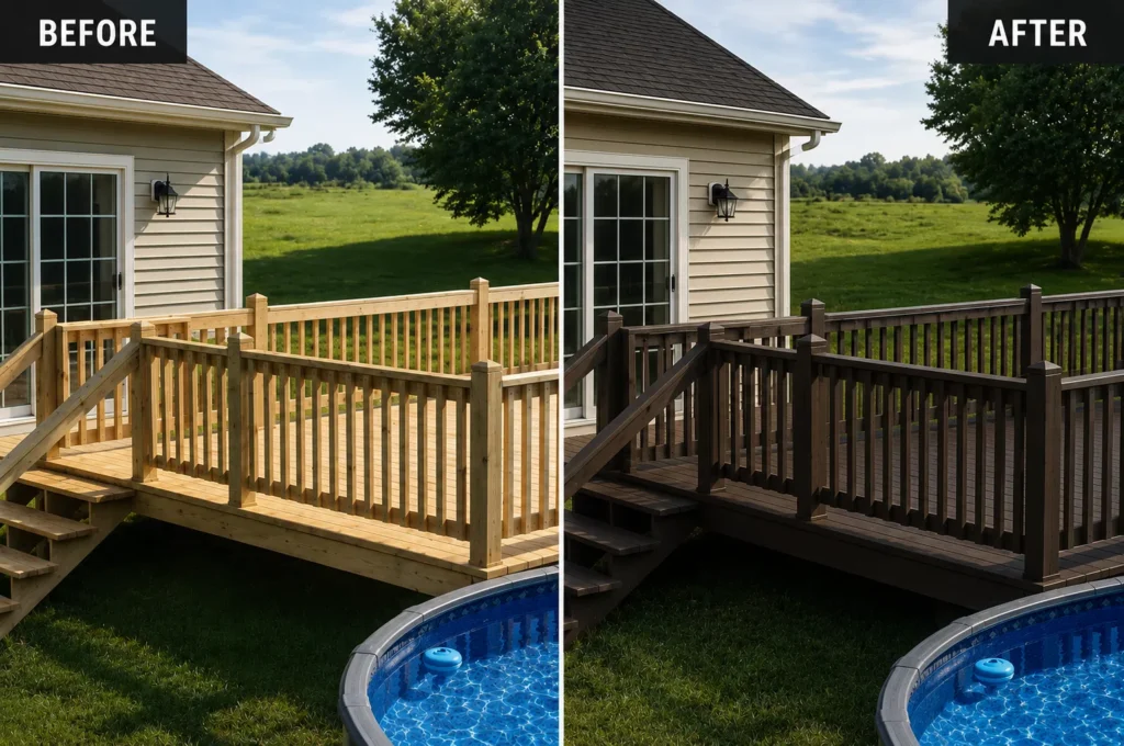 Before and after deck staining in Ely IA