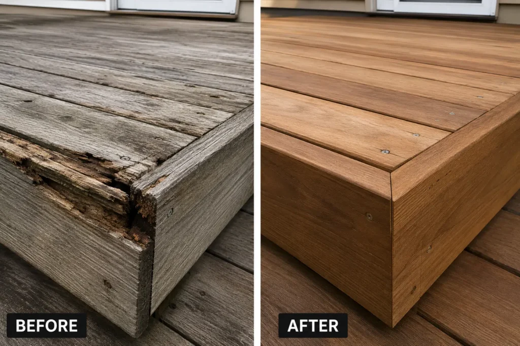 Before and after deck staining in Marion IA