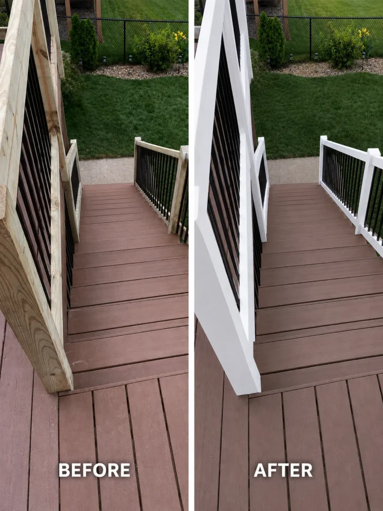 Before and after deck staining in Swisher IA
