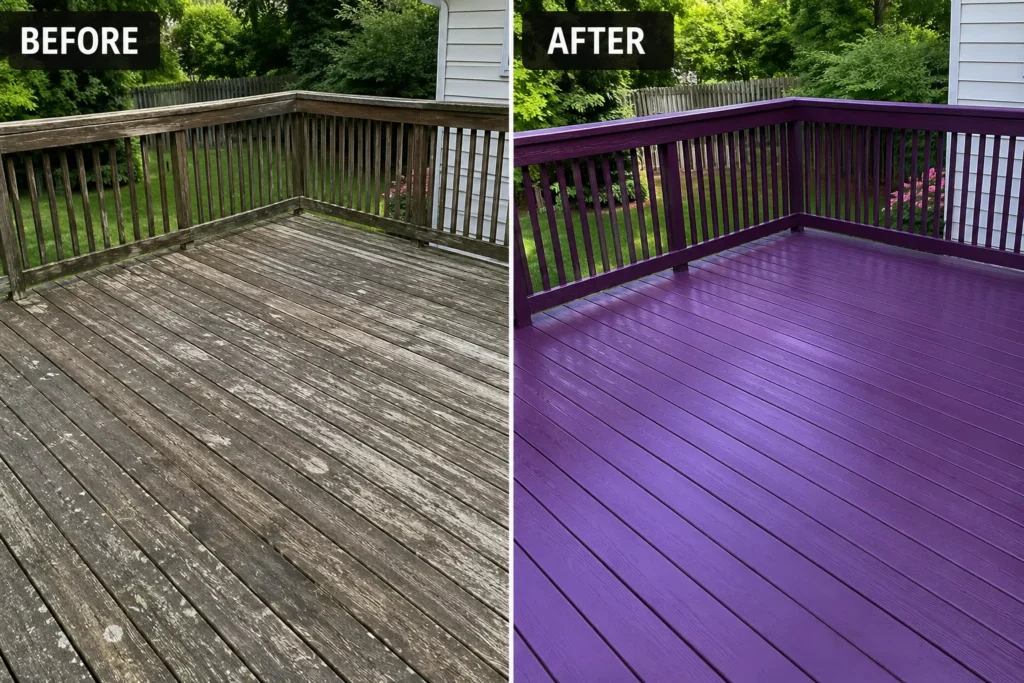Before and after deck staining in Solon IA