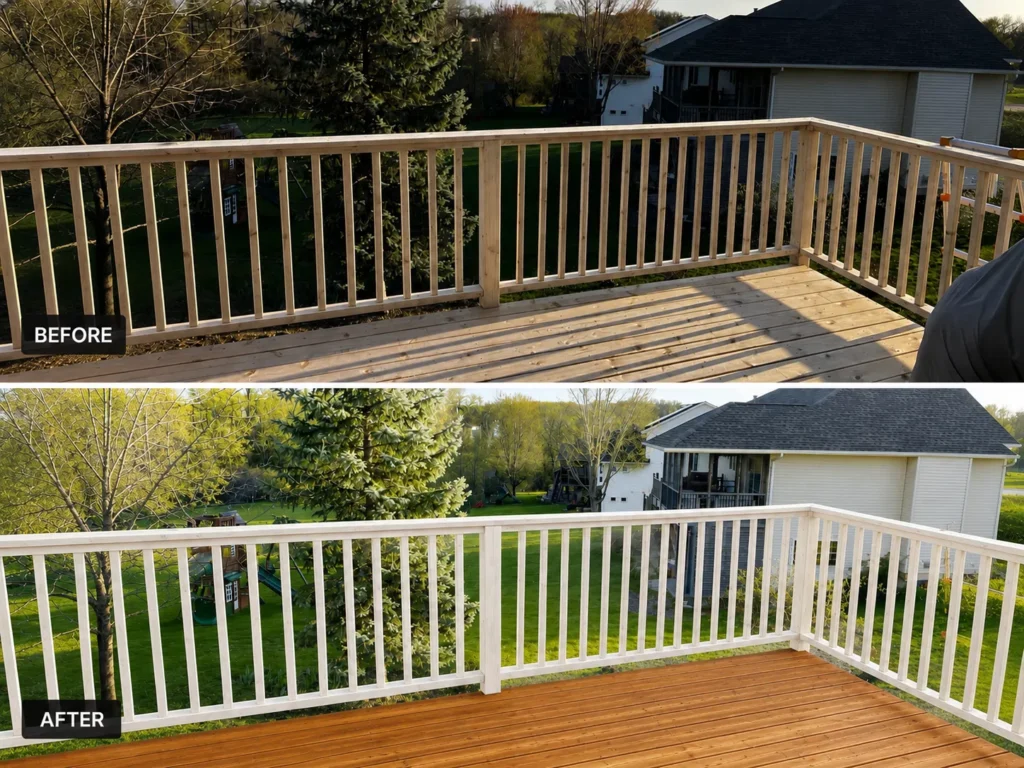 Before and after deck staining in Toddville IA