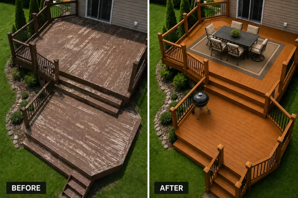 Before and after deck staining in Walford IA