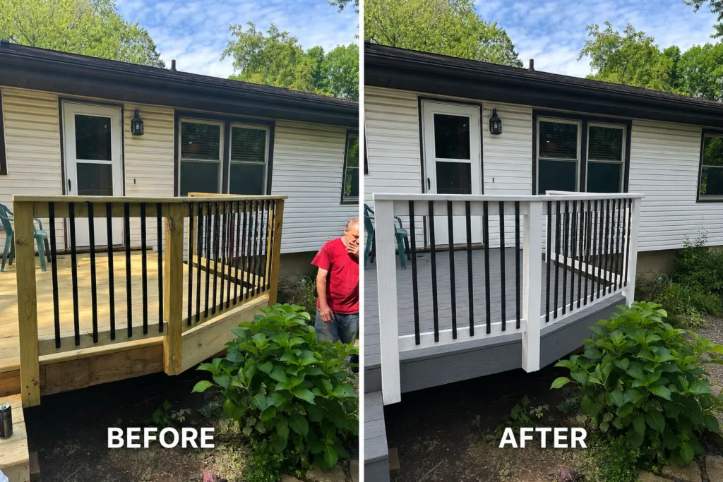 Before and after deck staining in Robins IA