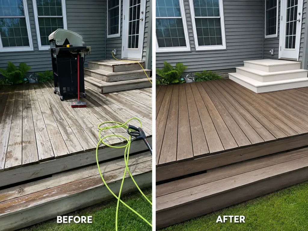 Before and after deck staining in Hiawatha IA