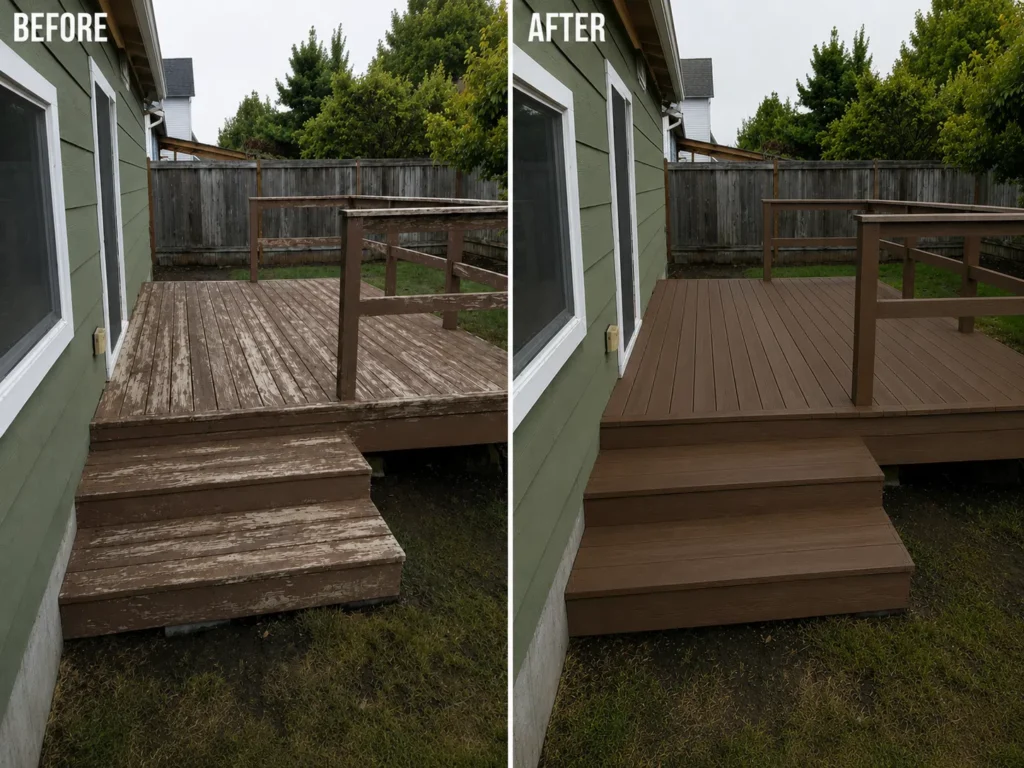 Before and after deck staining in Tiffin IA
