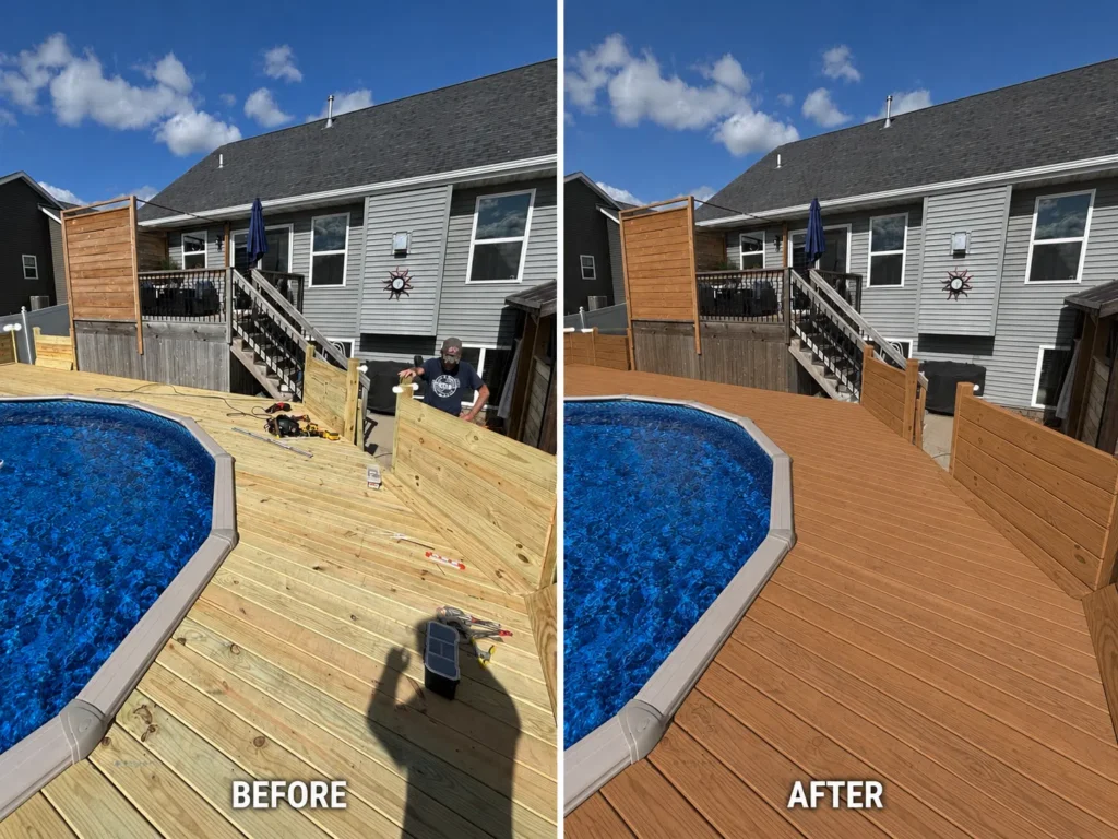 Before and after deck staining in Alburnett IA