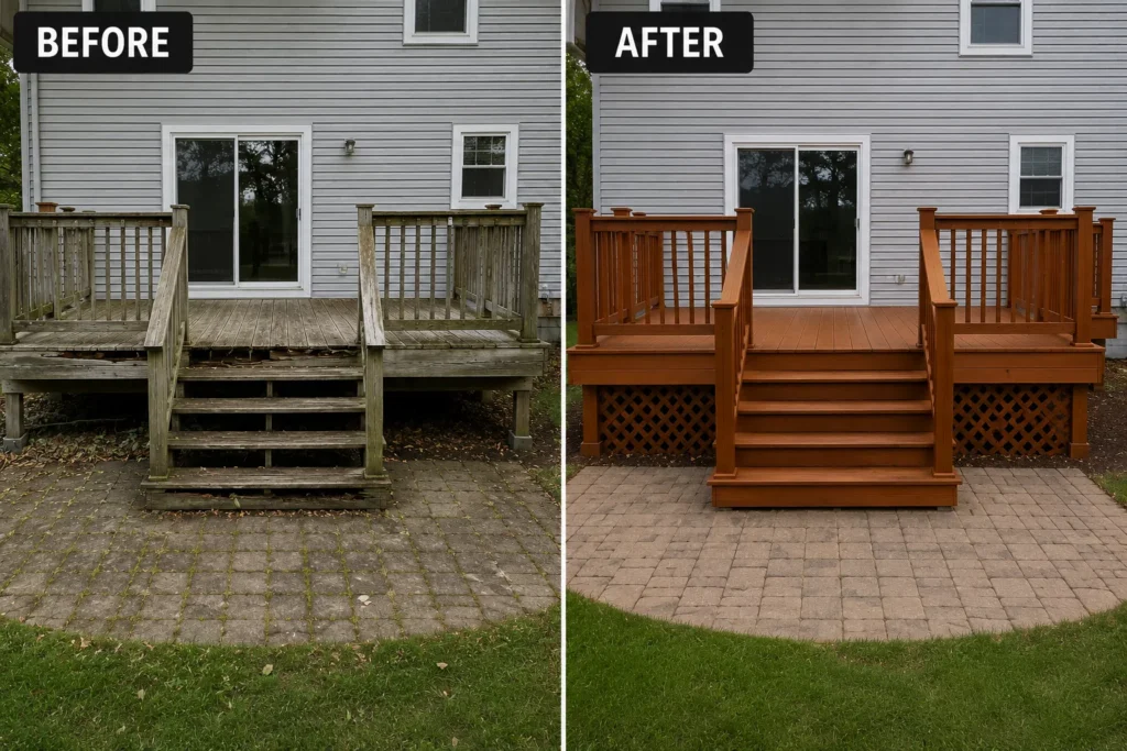 Before and after deck staining in Center Point IA