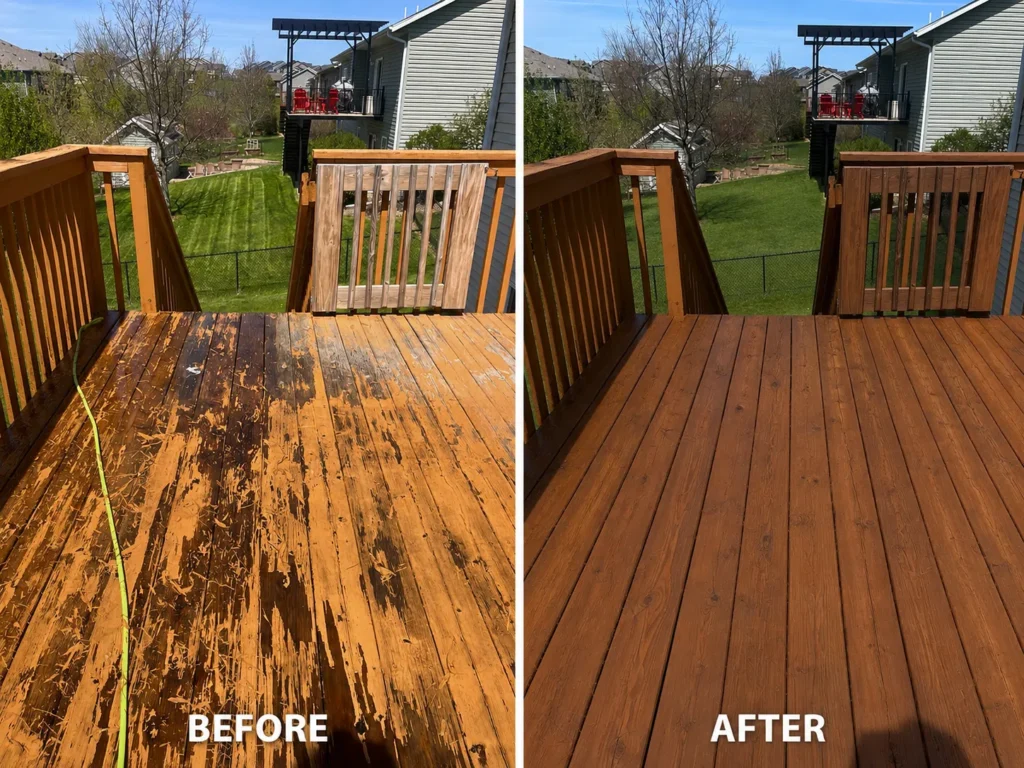 Before and after deck staining in Shueyville IA