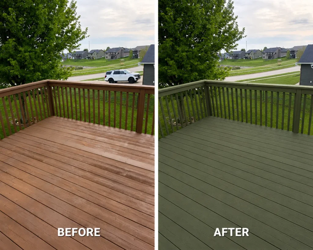 Before and after deck staining in Solon IA