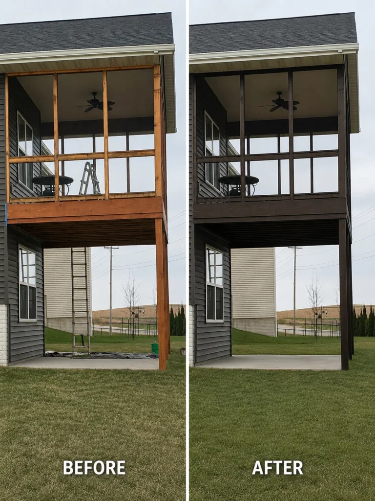 Before and after deck staining in Walford IA