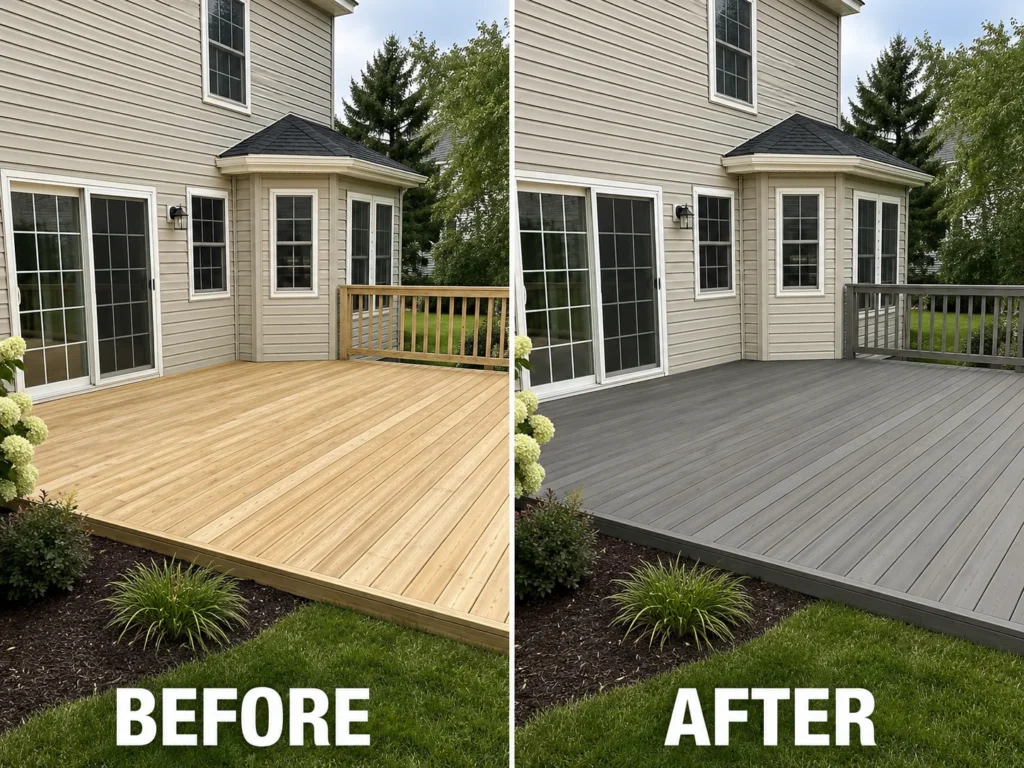 Real Hiawatha deck before and after cleaning preparation and finishing