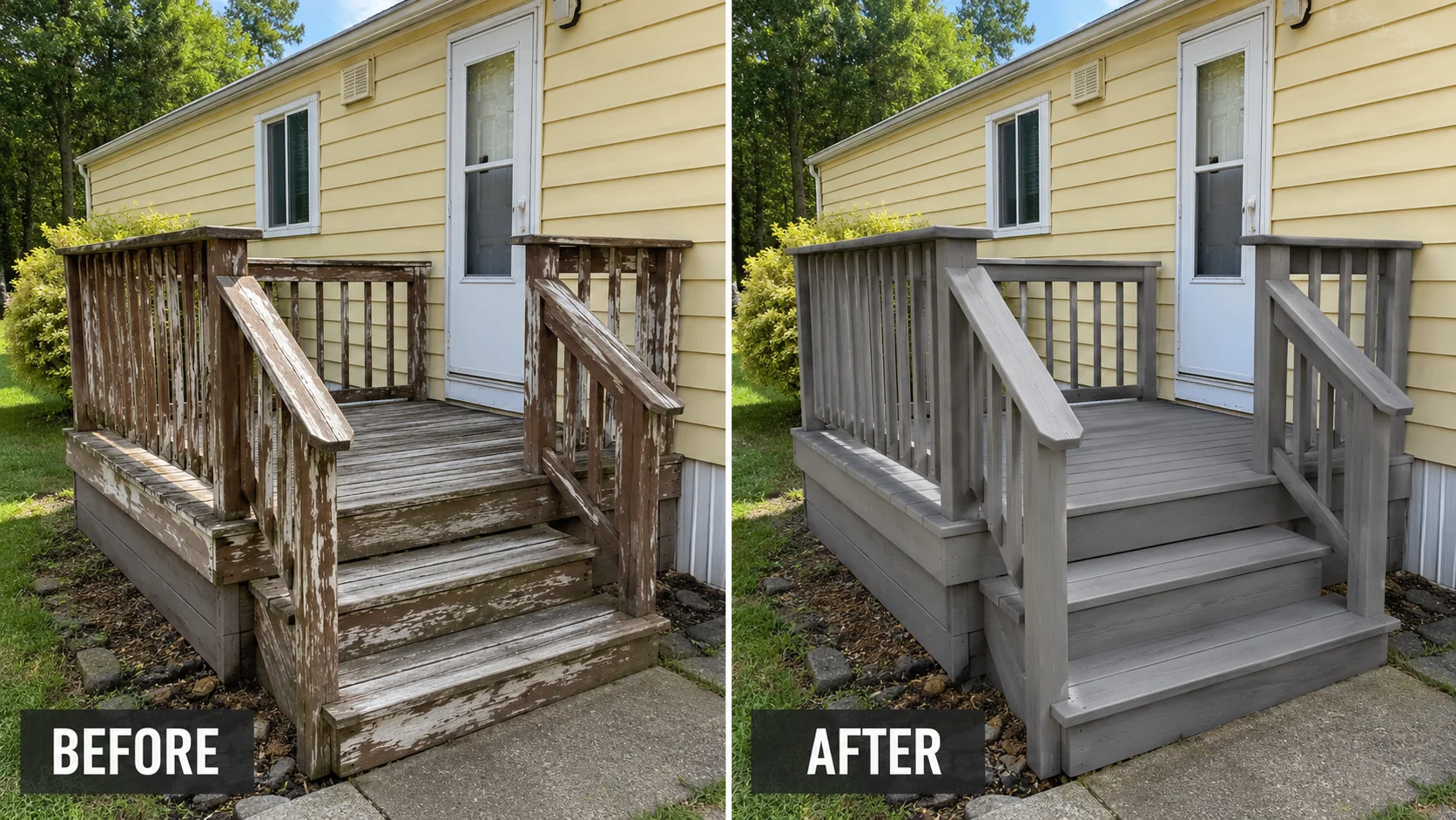 Deck washing and sealing before and after in Palo, Iowa