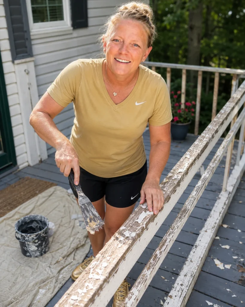 Deck railing and spindle staining detail